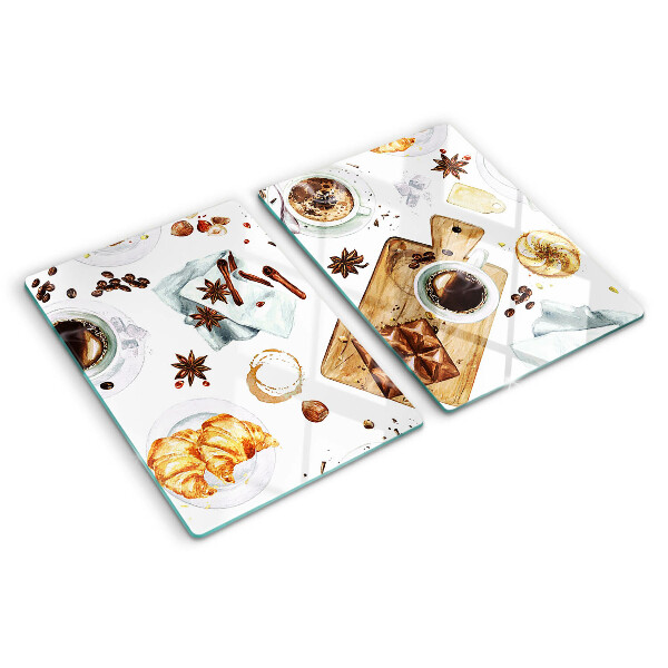 Snijplanken van glas Koffie, lekkernijen en gebak