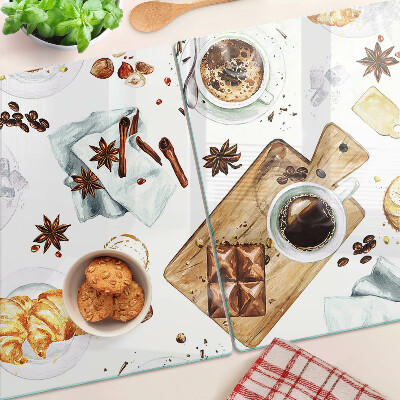 Snijplanken van glas Koffie, lekkernijen en gebak