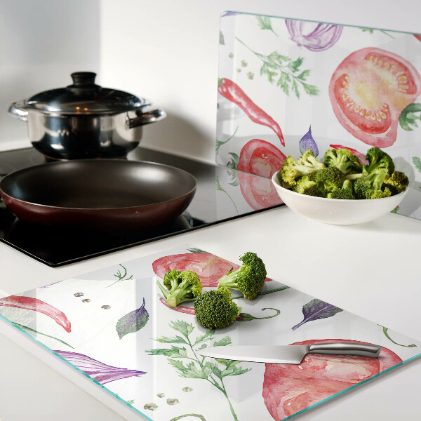 Snijplanken glas Groenteaccenten in aquarel