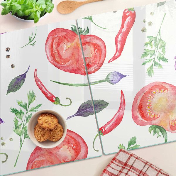 Snijplanken glas Groenteaccenten in aquarel