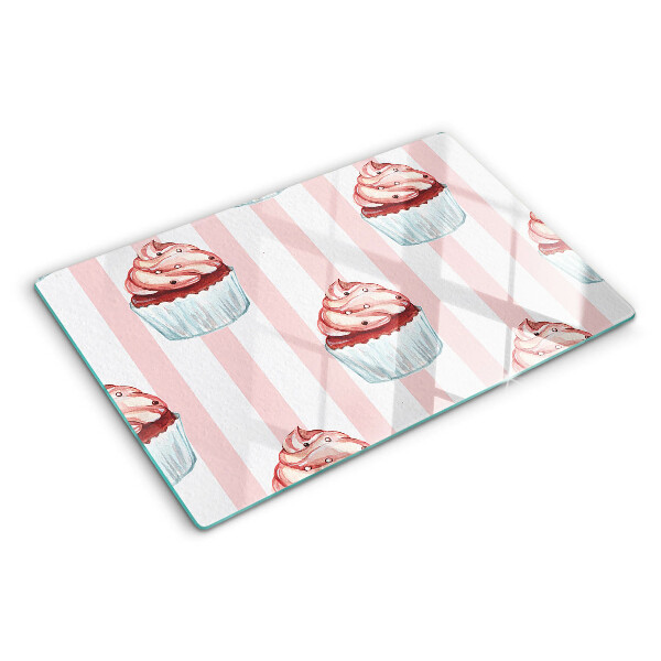Glazen snijplanken Cupcakes met roze strepen