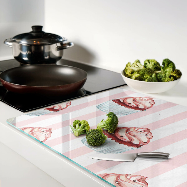 Glazen snijplanken Cupcakes met roze strepen