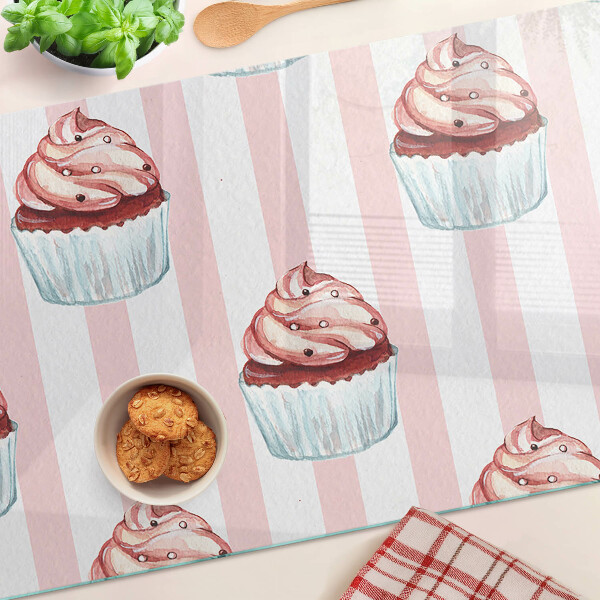 Glazen snijplanken Cupcakes met roze strepen