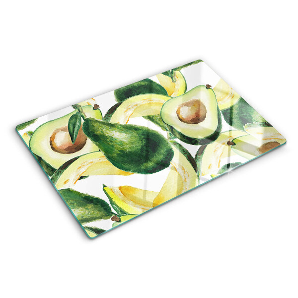 Snijplanken van glas Avocado met bladeren op de achtergrond