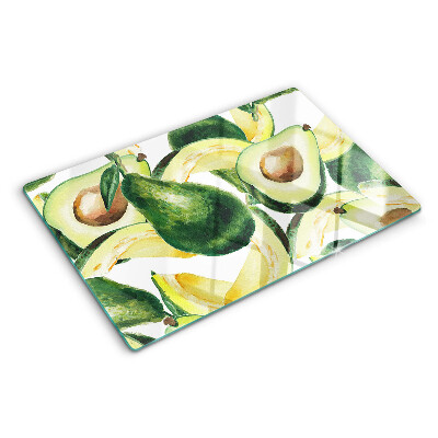 Snijplanken van glas Avocado met bladeren op de achtergrond