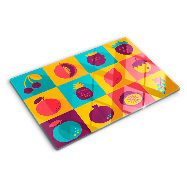 Snijplanken glas Fruitmotief in kleurrijke vierkanten