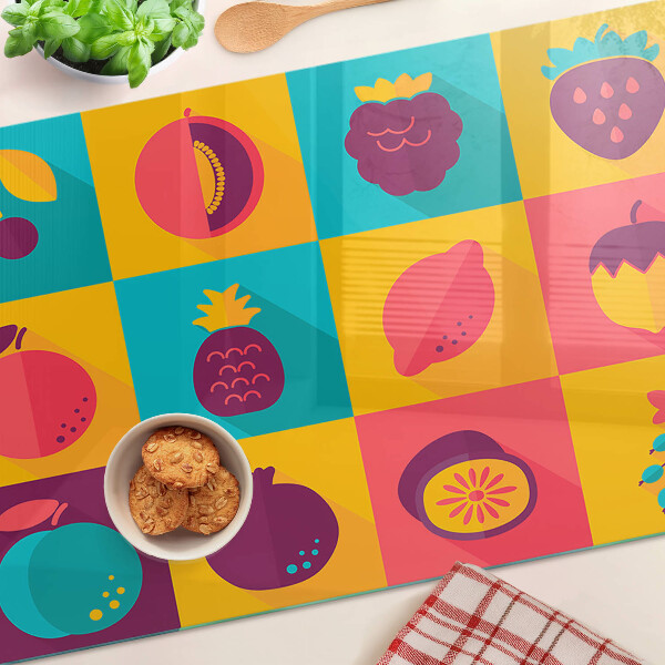 Snijplanken glas Fruitmotief in kleurrijke vierkanten