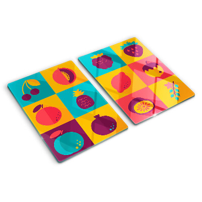 Snijplanken glas Fruitmotief in kleurrijke vierkanten