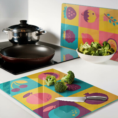 Snijplanken glas Fruitmotief in kleurrijke vierkanten