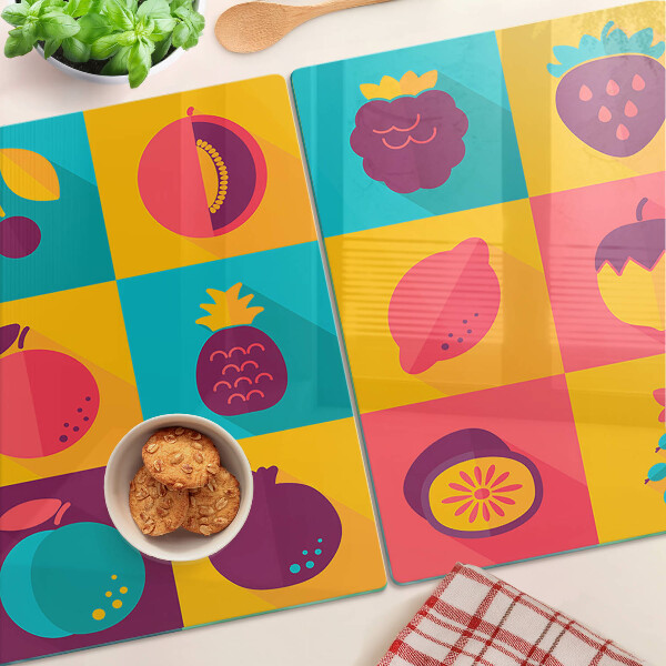 Snijplanken glas Fruitmotief in kleurrijke vierkanten