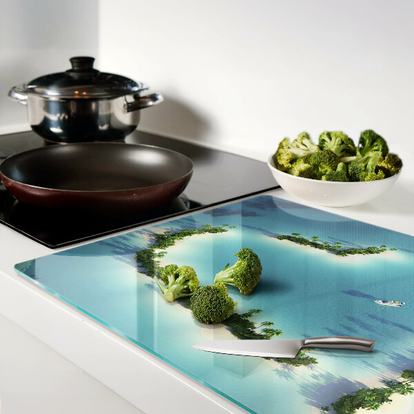 Snijplanken van glas Een paradijselijk eiland met palmbomen