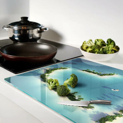 Snijplanken van glas Een paradijselijk eiland met palmbomen