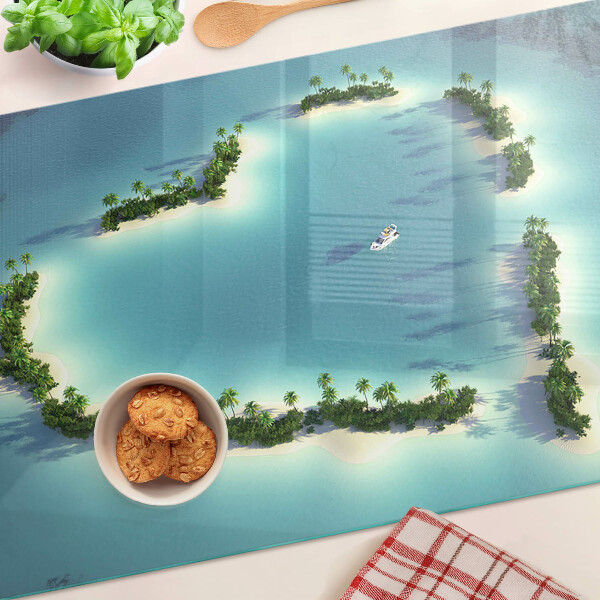 Snijplanken van glas Een paradijselijk eiland met palmbomen