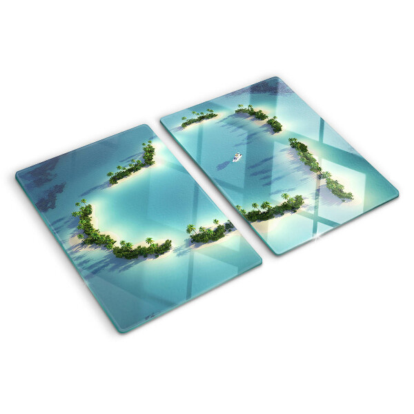 Snijplanken van glas Een paradijselijk eiland met palmbomen