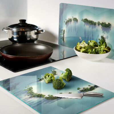 Snijplanken van glas Een paradijselijk eiland met palmbomen