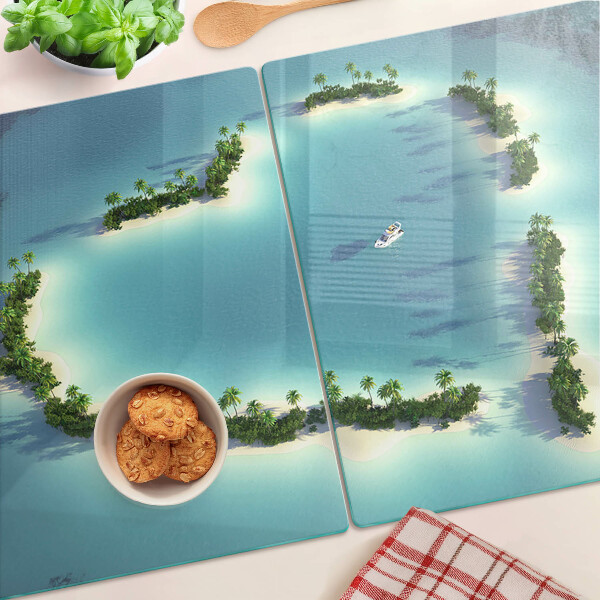 Snijplanken van glas Een paradijselijk eiland met palmbomen