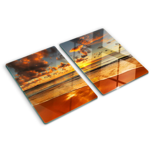 Snijplanken van glas Zonsondergang boven de zee