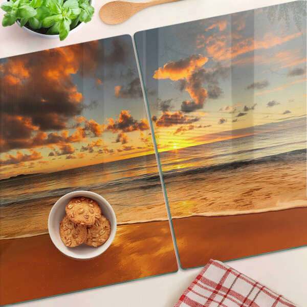 Snijplanken van glas Zonsondergang boven de zee