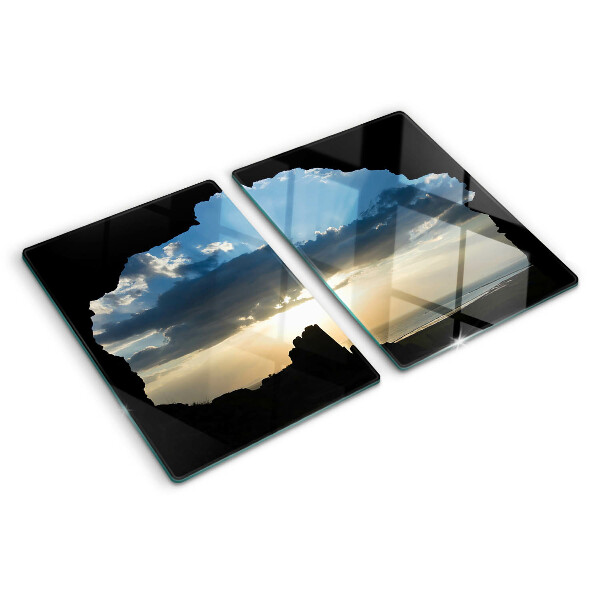 Snijplanken van glas Zonsondergang achter de wolken