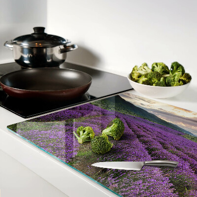 Snijplanken van glas Lavendelveld bij zonsondergang