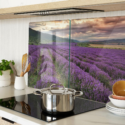 Snijplanken van glas Lavendelveld bij zonsondergang