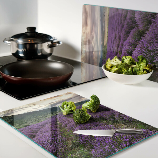 Snijplanken van glas Lavendelveld bij zonsondergang