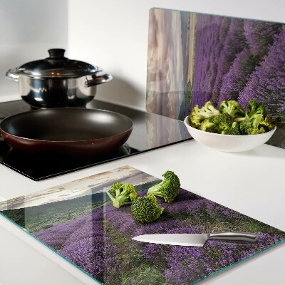 Snijplanken van glas Lavendelveld bij zonsondergang