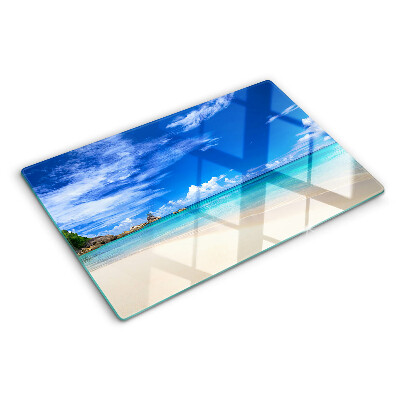 Snijplanken glas Tropisch strand met een blauwe hemel