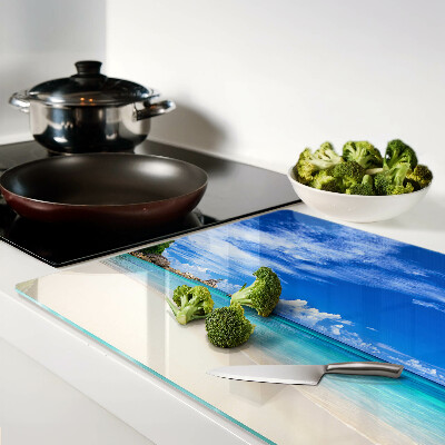 Snijplanken glas Tropisch strand met een blauwe hemel