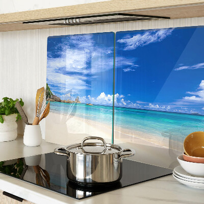 Snijplanken glas Tropisch strand met een blauwe hemel