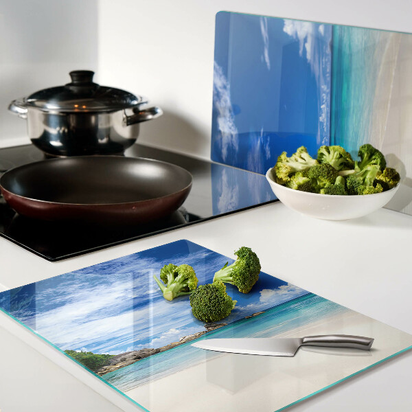 Snijplanken glas Tropisch strand met een blauwe hemel