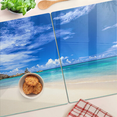 Snijplanken glas Tropisch strand met een blauwe hemel