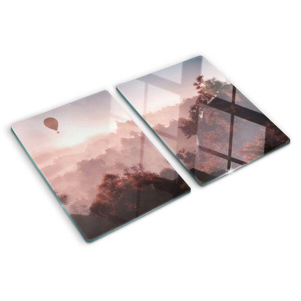 Glazen snijplanken Een heteluchtballon boven het landschap