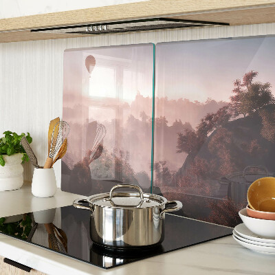 Glazen snijplanken Een heteluchtballon boven het landschap