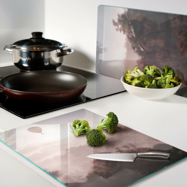 Glazen snijplanken Een heteluchtballon boven het landschap