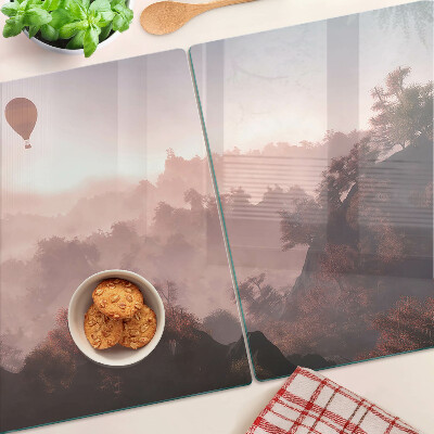 Glazen snijplanken Een heteluchtballon boven het landschap