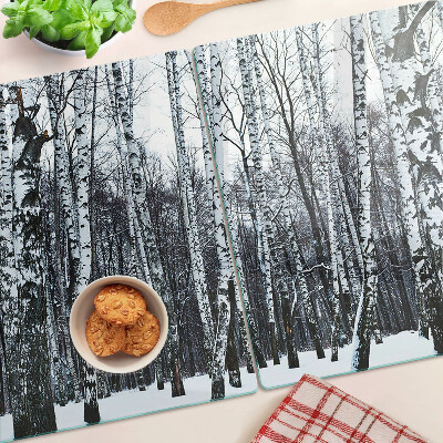 Glazen snijplanken Winterbos met berken