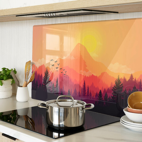 Snijplanken van glas Berglandschap bij zonsondergang