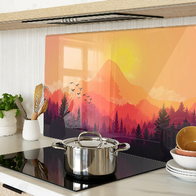 Snijplanken van glas Berglandschap bij zonsondergang