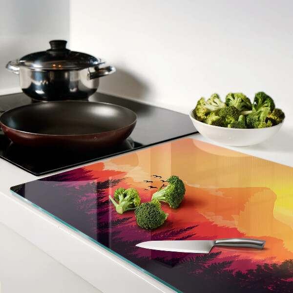 Snijplanken van glas Berglandschap bij zonsondergang