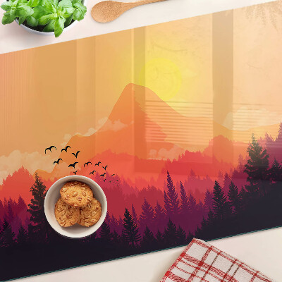 Snijplanken van glas Berglandschap bij zonsondergang