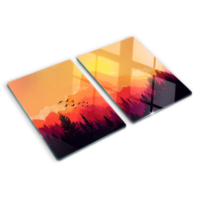 Snijplanken van glas Berglandschap bij zonsondergang