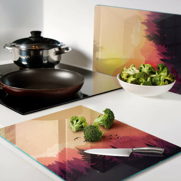 Snijplanken van glas Berglandschap bij zonsondergang