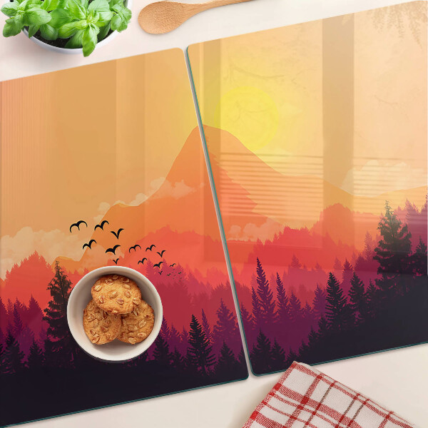 Snijplanken van glas Berglandschap bij zonsondergang