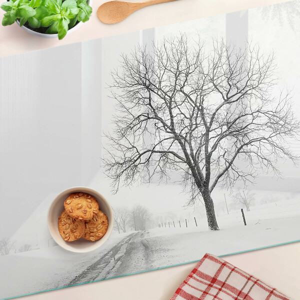 Snijplanken glas Leeg winterlandschap met een boom