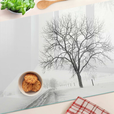 Snijplanken glas Leeg winterlandschap met een boom