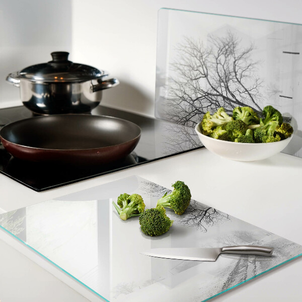 Snijplanken glas Leeg winterlandschap met een boom