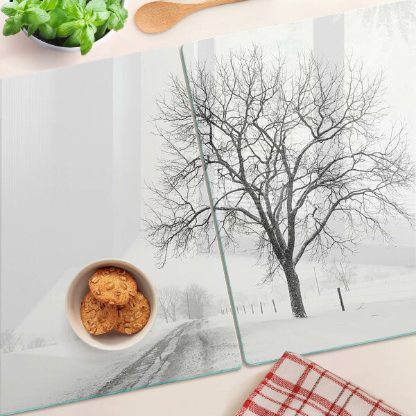 Snijplanken glas Leeg winterlandschap met een boom