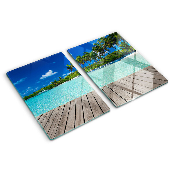 Glazen snijplanken Tropisch strand met palmbomen