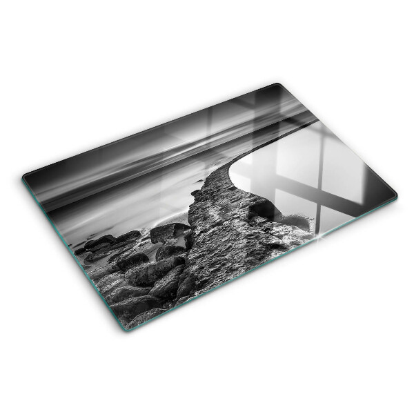 Glazen snijplanken Een kustlandschap in grijstinten